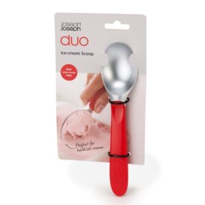 Ergonomic ice cream scoop with zinc alloy head and red handle from Joseph Joseph