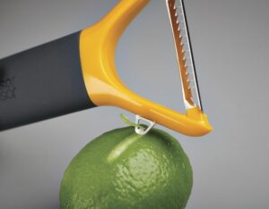 Julienne vegetable peeler with garnish tool from Joseph Joseph with blade guard and ergonomic handle