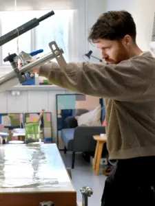 Joseph Joseph x Jonathan Lawes laundry collection ironing board with bold layered print