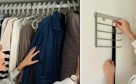 Leanne wardrobe organisation tips demonstrating. How do you maximise storage space using Joseph Joseph's Orderly accessories