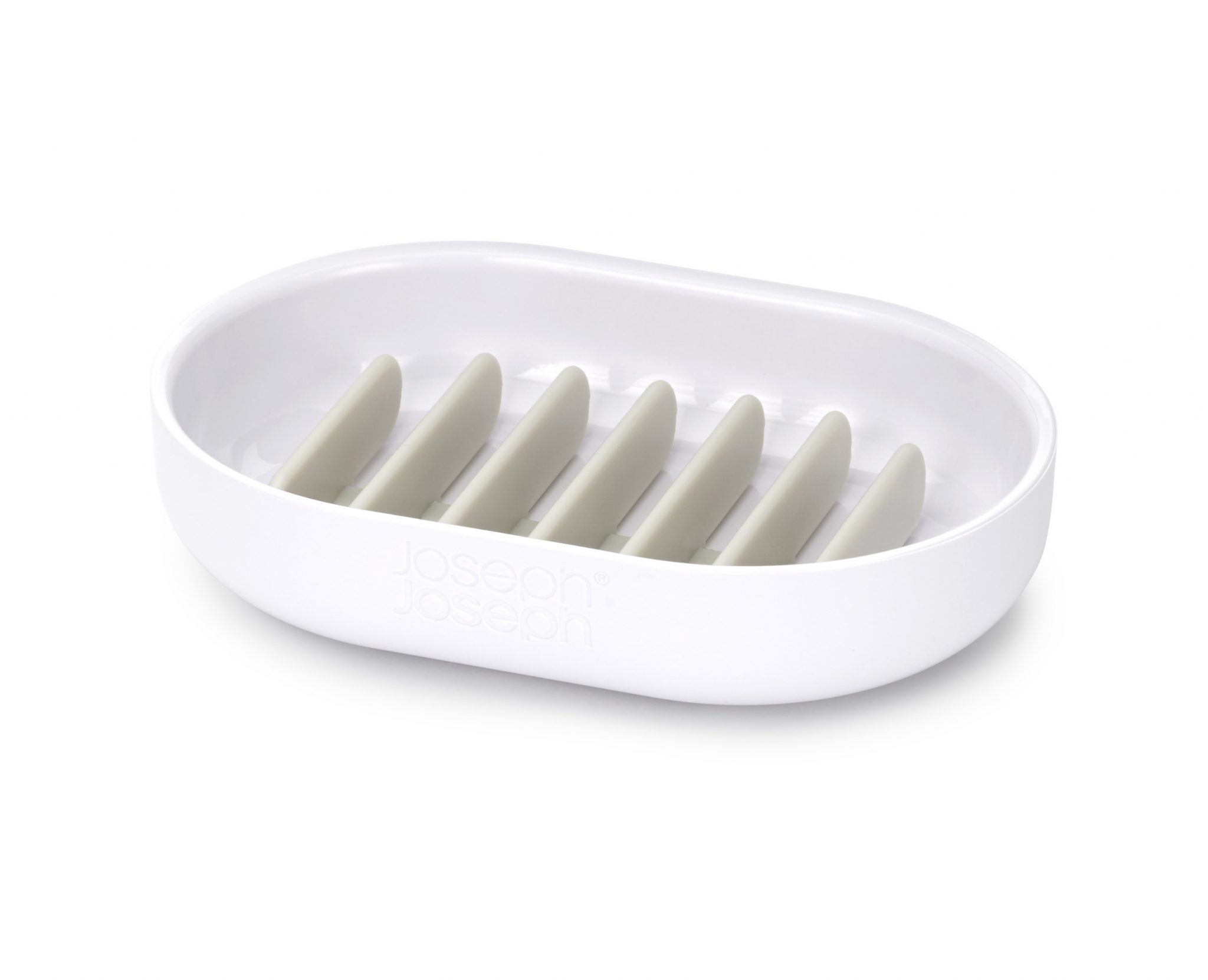 Quick drain soap dish from Joseph Joseph with elevated drying rack, white color