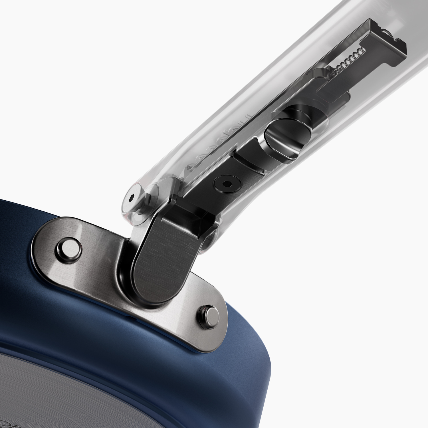 Space-saving cookware by Joseph Joseph with foldable handles neatly stacked in kitchen cabinet